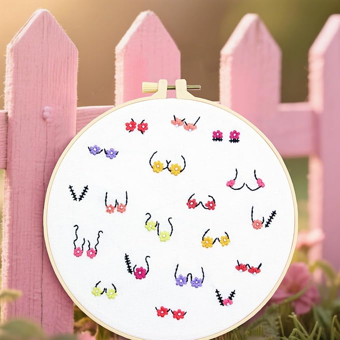 Crafmanoe Flowers Embroidery Kits for Beginners Adults, Hand Embroidery Starters Kits, Stamped Cross Stitch Kits DIY Needlepoint Kits for Beginners Adults, Embroidery Hoop, Thread and Video Tutorial