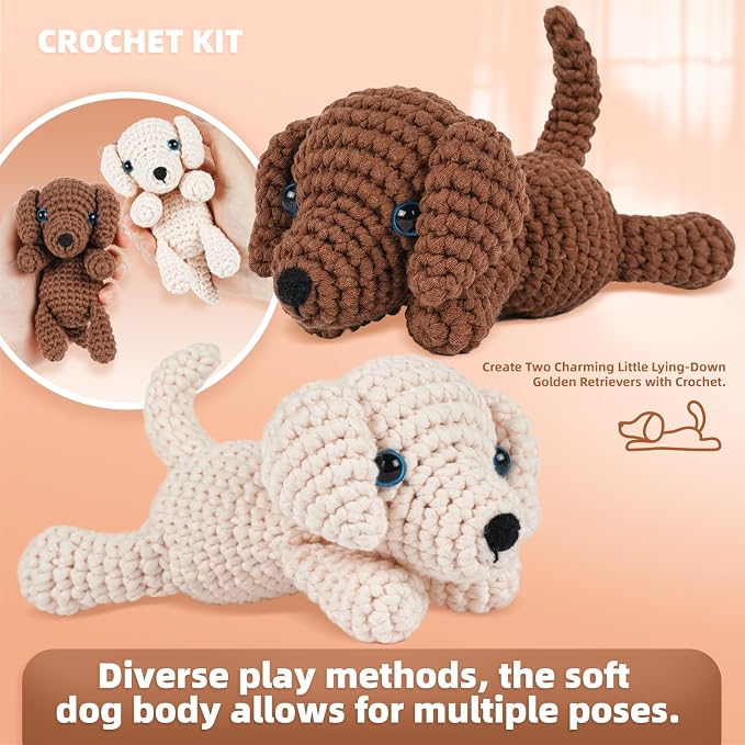 MOREJMTT Crochet Kit for Beginners, Learn to Crochet, Include Easy Knitting Soft Yarn, Step-by-Step Video Tutorial, Hook, Holiday Birthday Gift for Adults (Golden Retriever)
