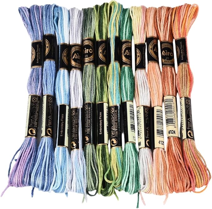 12 Skeins 105 Yards Cross Stitch Floss Variegated Friendship Bracelet String 6 Ply Polyester Colorful Gradient Embroidery Thread for Sewing Making Needlecraft Knitting Clothes Stitching DIY
