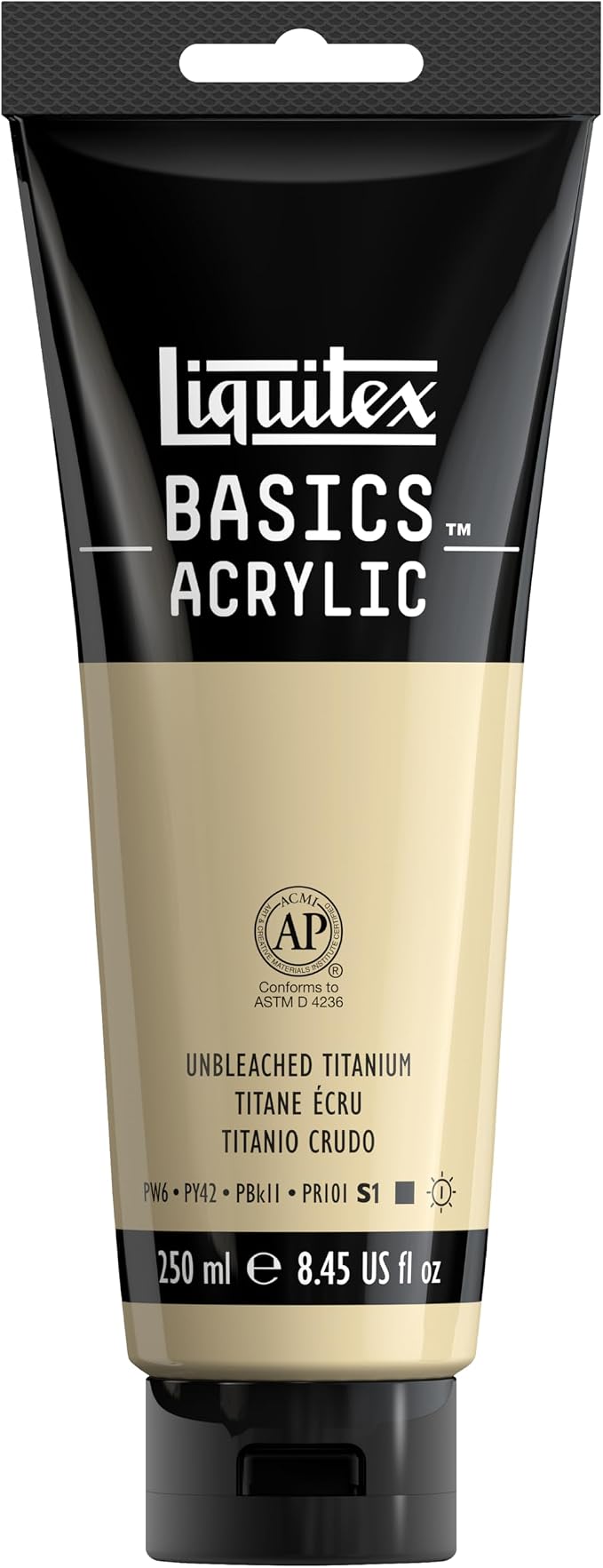 Liquitex BASICS Acrylic Paint, 8.5-oz Tube, Unbleached Titanium | Medium Viscosity, Satin Finish, Lightfast, Fine Art Pigments, Range of Opacities, Easy Blending