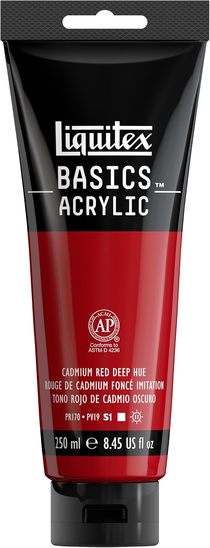 Liquitex BASICS Acrylic Paint, 8.5-oz Tube, Cadmium Red Deep Hue | Medium Viscosity, Satin Finish, Lightfast, Fine Art Pigments, Range of Opacities, Easy Blending
