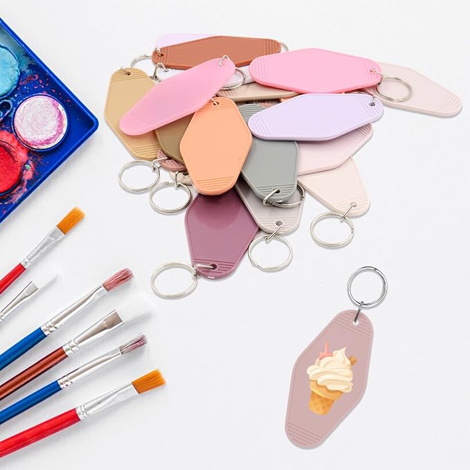 LOTMER 20/30/40/80 PCS Hotel Keychain Blank with Key Rings, 60 Colors Motel Key Chains for DIY Keychains