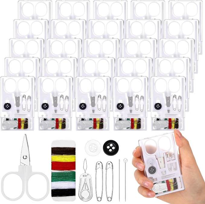Knitgrip 25 Boxes Mini Travel Sewing Kit Quick Fix Sewing Kits Bulk, White