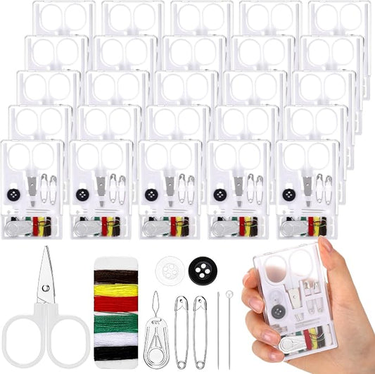 Knitgrip 25 Boxes Mini Travel Sewing Kit Quick Fix Sewing Kits Bulk, White