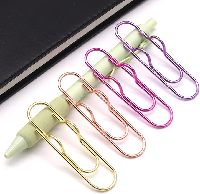 12-Pack Pen Holder Clips for Notebook, Journal and Planner | Paper Clip Pen Holder for Notebook, Holds Pens Under 0.5 Inch Thick, Office and School Supplies for Planners and Journals