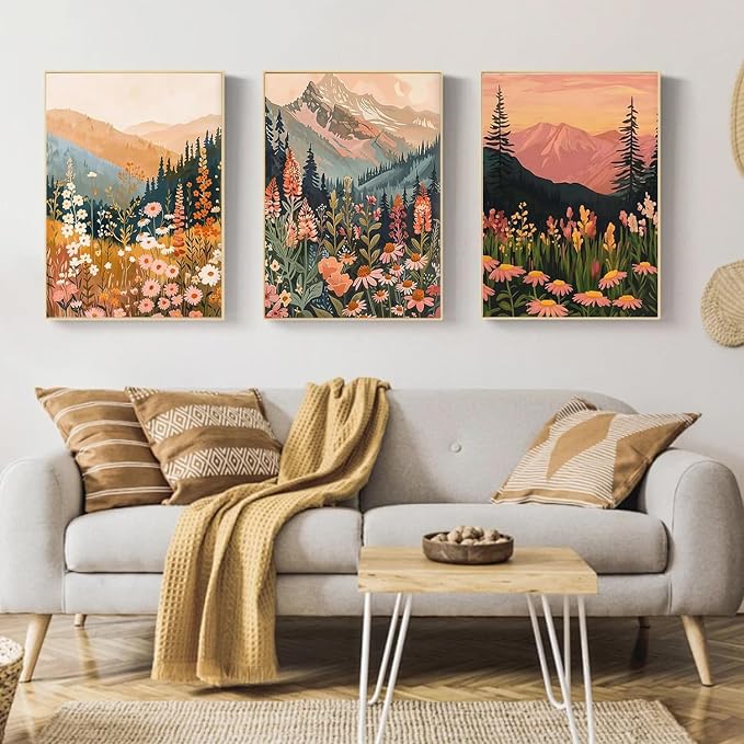 Mandun Landscape Paint by Numbers Kit for Adults, 3 Pack, 7.8x11.8 inch | DIY Painting Kits Crafts for Adults, Relieve Stress, Frame Canvas, Wooden Easel, Gift Box, Home Wall Decor