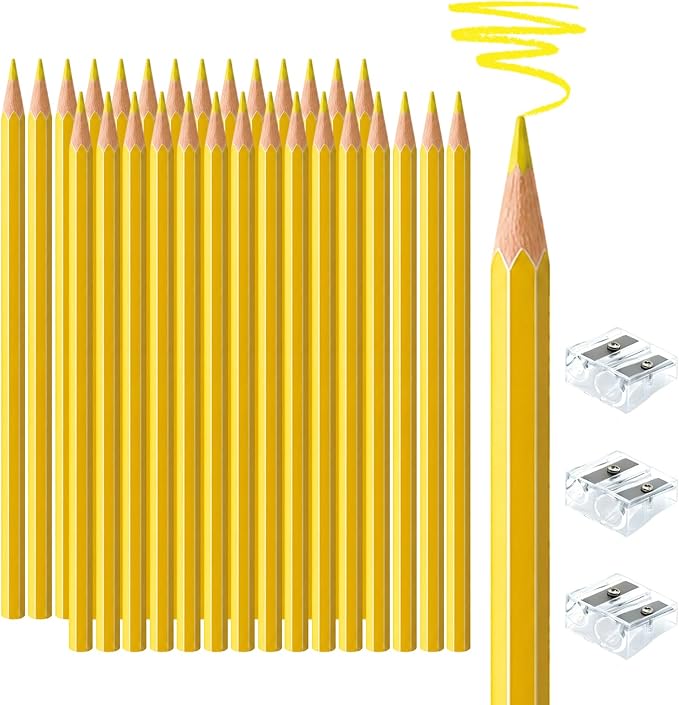 30 PCS Yellow Colored Pencils, Pre-sharpened Professional Wooden Art Pencils Set for Artists Painting | Premium Drawing Sketching Supplies