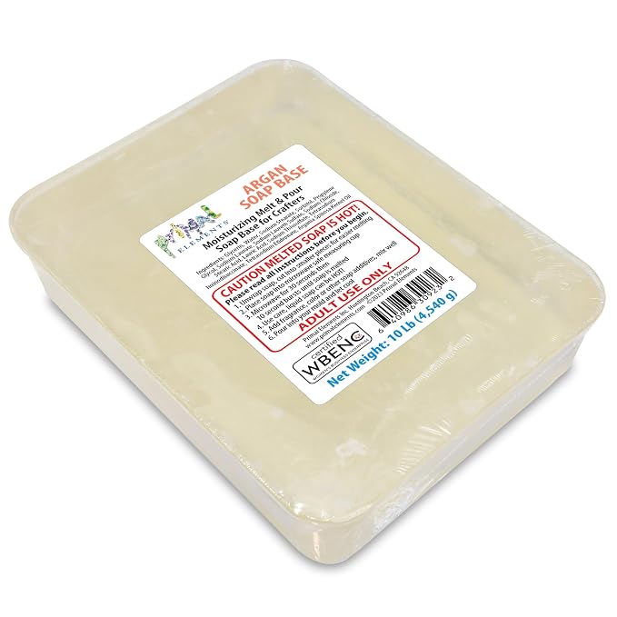 Primal Elements Argan Oil Soap Base - Moisturizing Melt and Pour Glycerin Soap Base for Crafting and Soap Making, Easy to Cut - 10 Pound
