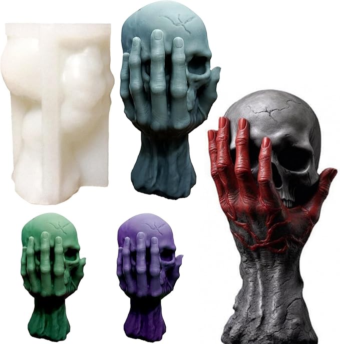 Skull Candle Molds, 3D Ghost Hand Skull Halloween Candle Molds | 3D Skull Silicone Mold for Candle Making, Aromatherapy Soap, Resin Casting, Ideal for Halloween Festive Atmosphere DIY Gifts