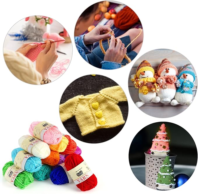 Yinsun 12 Skeins Acrylic Yarn, Mini Craft Yarn for Crocheting, 12 x 15g | Mini Yarns Set, Starter Yarns, for Kids Crafts, for Christmas, DIY Crochet, Kids Knitting Project