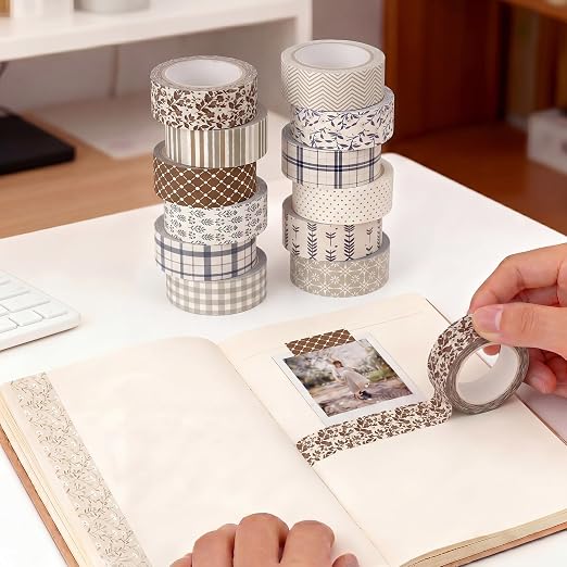 Gueevin 24 Rolls Floral Washi Tapes Set Scrapbook Supplies, Neutral | 15 mm Watercolor Flower Washi Tapes, Back to School DIY Craft Arts, Junk Journaling Planner Gift Wrapping Supplies