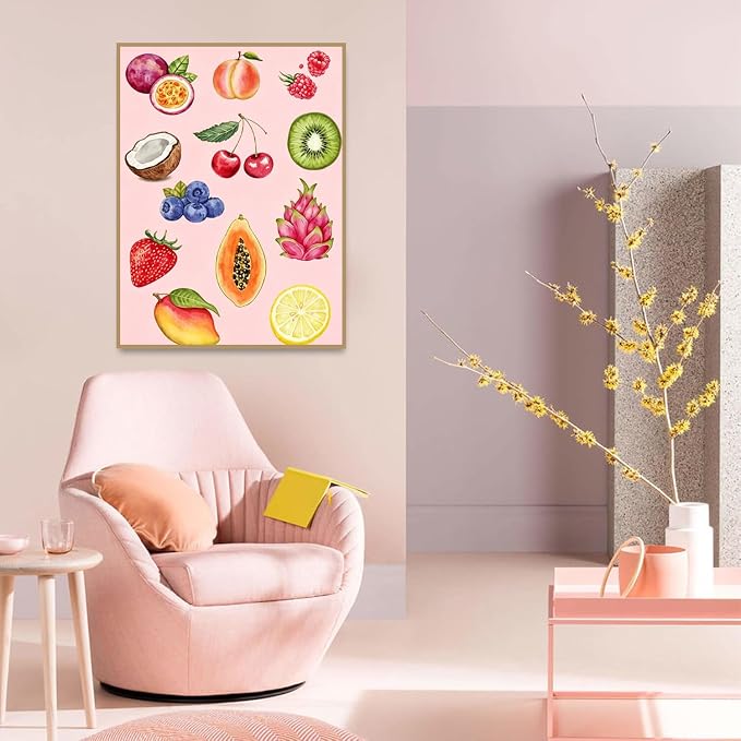Pink Fruit Diamond Art Kits for Adults Diamond Painting Kit for Beginner | 5D DIY Funny Cute Vintage Diamond Dots Full Drill Crafts for Gem Art Dot Art for Adults Home Wall Decor for Teens 12x16 in