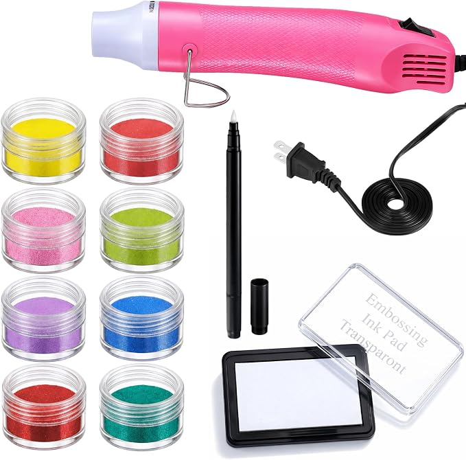 Lanties Embossing Kit with Heat Tool Bundle | 8 x 10ml Embossing Powders, Clear Embossings Pen and Ink, Complete Embossings Kit for Starter Crafts, Rainbow Color
