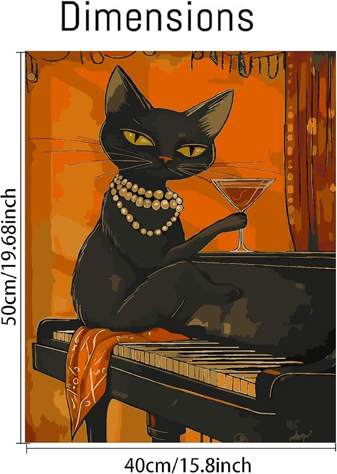 Canrichshop Drinking Cat Paint by Numbers Kit for Adults,Painting by Numbers,DIY Acrylic Paint Kit for Adults Beginners Without Frame,Easy Adult Paint by Number Kits on Canvas for Decor 16x20inch