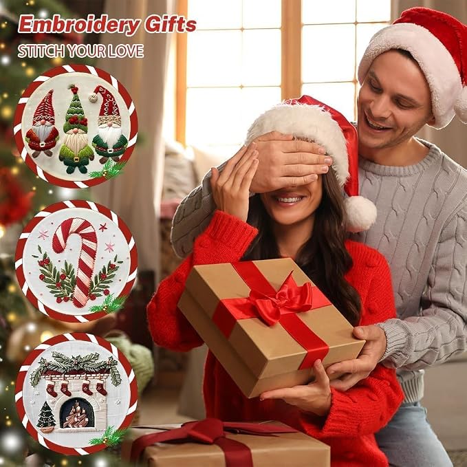 YOUDRN Christmas Embroidery Kits, Fireplaces Embroidery Kits for Adults