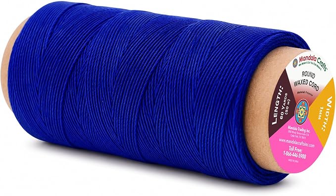 Mandala Crafts 50M 1mm Royal Blue Round Waxed Thread for Leather Sewing
