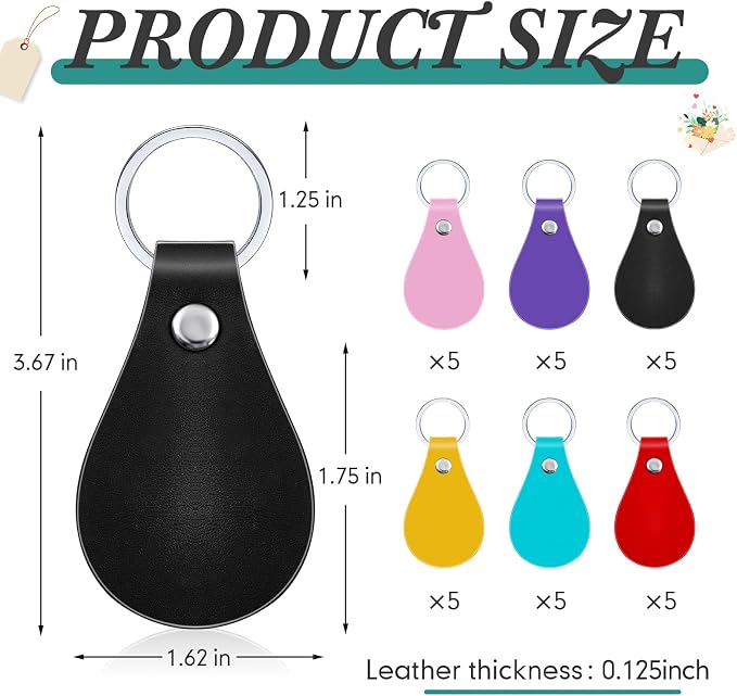 Taiyin 30 Pcs Leather Key Fob Kit PU Leather Keychain Blanks, Assorted