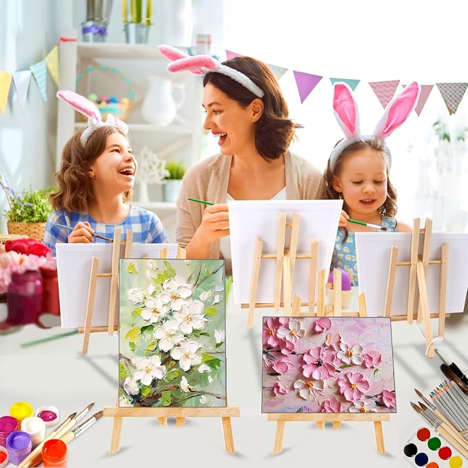 144 PCS Professional Painting Set, 12 PCS Wood Easels,12 Pack 120 Brushes | with Nylon Brush Head and 12 PCS Palettes, Painting Supplies kit for Kids & Adults Party