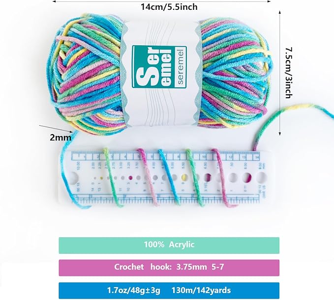 2 Pcs （2 * 48g/2 * 142yards） Crochet/Knitting Rainbow Yarn,Multicolor Variegated 100% Acrylic Yarn,Crochet Yarn for Beginners,Soft Yarn for Crocheting Blanket (Purple Green Yellow)…