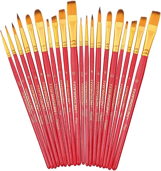 Transon 20pcs Artist Painting Brush Set for Acrylic Watercolor Gouache Hobby Craft Face Rock Painting Hot Pink