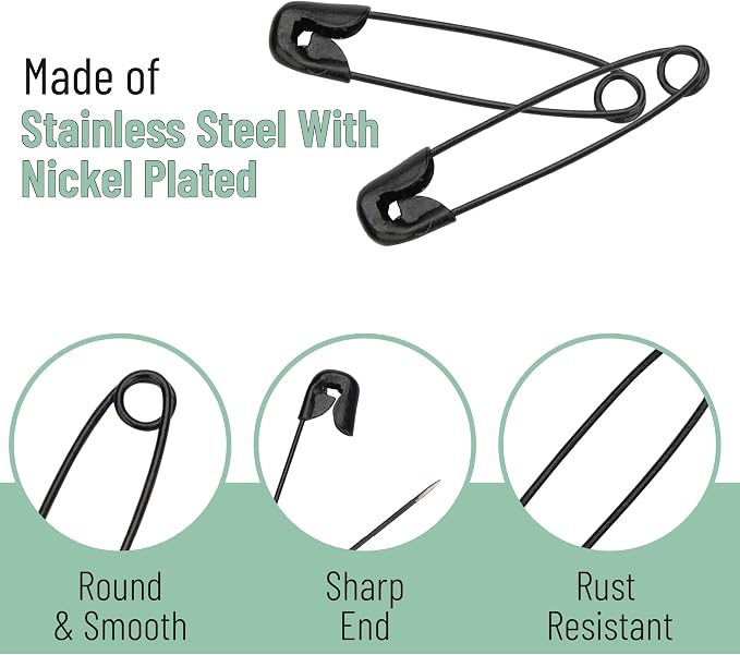 Mr. Pen- Small Safety Pins, 1.1 Inch, 1000 Pack, Black, Nickel Plated Steel