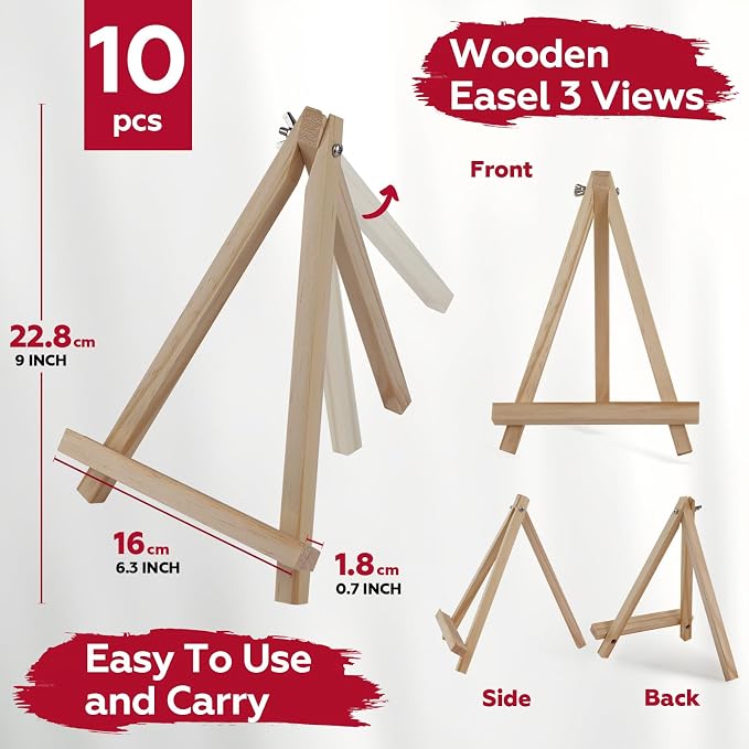 10 Pack 9 Inch Wooden Easel Stand, Portable A-Frame Tabletop Display Easel for Painting, Canvas, Signs,Photos, Art Easel for Students, Beginners（Need Assemble）