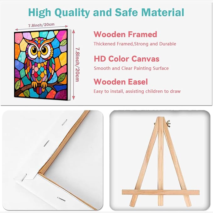 cviokrdu 4 Pack Paint by Numbers Kit for Kids with Frame - Wooden Easel, Animal Paint by Numbers for Kids Ages 4 8 12, Easy Animals Acrylic Oil Painting Kits for Home Wall Decoration 8x8 inch