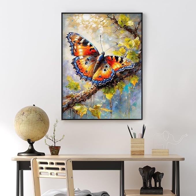 Yezavesu Butterfly Framed Paint by Numbers Kit for Adults Beginner | With Frame Canvas 12x16 Inch, DIY Acrylic Painting by Numbers Butterfly, Stress Relief Craft Kits, Home Wall Decor Gift
