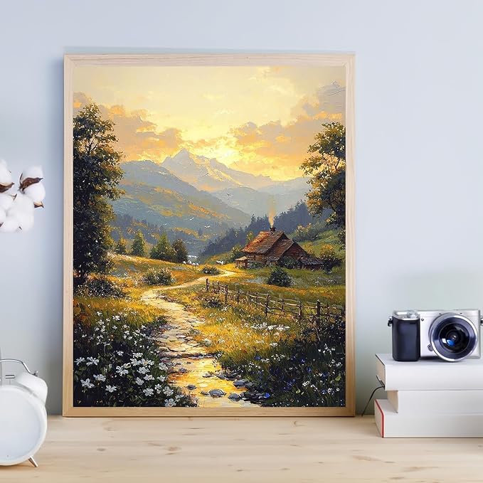 Paint by Numbers Kit for Adults Beginner, Mountain Paint by Numbers Kits | Country Cabin Adult Paint By Number Kits On Canvas Country Oil Paint Kits Adults' Paint-By-Number Kits Home Decor 16x20 Inch