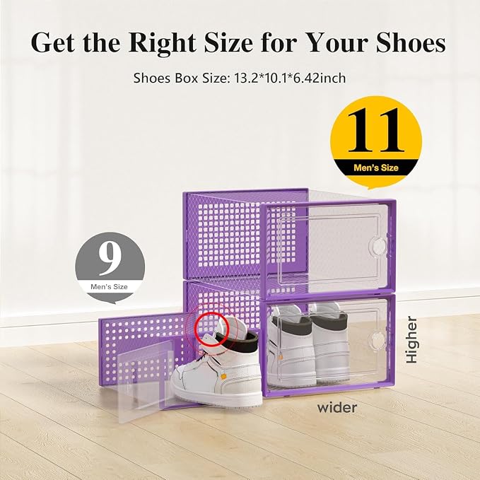 Kuject X-Large Shoe Storage Boxes 12 Pack, Clear Stackable Shoe Organizer