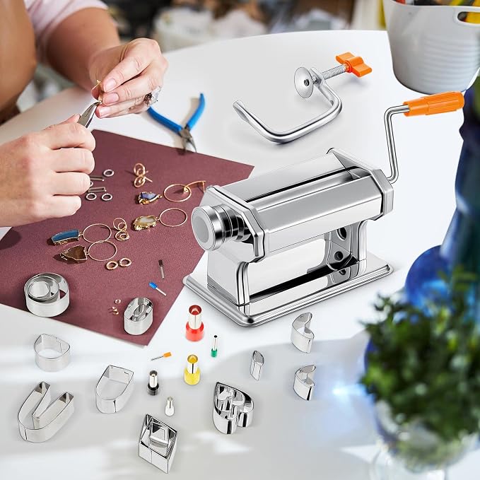 Amylove 72 Pieces Polymer Clay Roller Tools Machine Clay Conditioning Machine Polymer Clay Cutter Kit with Shapes Stainless Steel Clay Earring Cutters Earring Hooks Accessories for Clay Earring Making