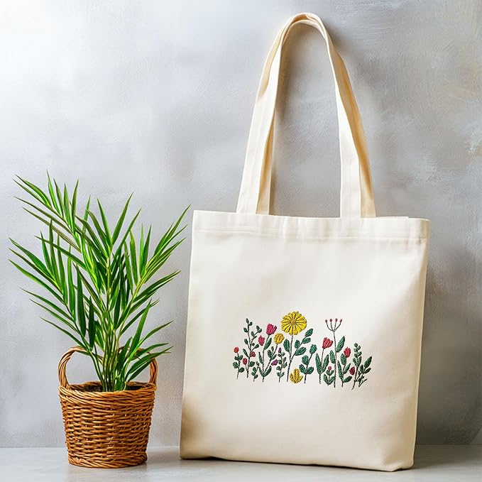 ORIGACH 4 Sheets 12 Pcs Water Soluble Embroidery Patterns Stabilizers - Pre-Printed Wildflowers & Flowering Shrubs Designs - Stick & Stitch Embroidery Paper for Hand Sewing Lovers