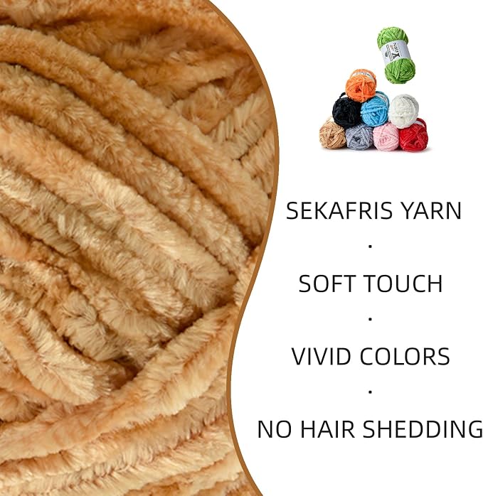 Chenille Crochet Khaki Yarn 4 Pack