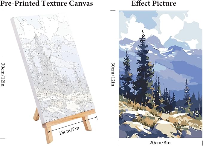 4 Pack Framed Paint by Numbers Kit for Adults Landscape with Wooden Easel | With Frame Canvas 8x12 IN, For Adults Beginner, DIY Acrylic Painting Mountain, Stress Relief Craft Kits, Home Wall Decor Gift