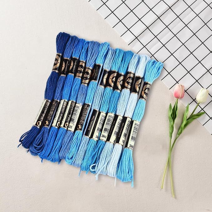 12 Skeins Blue Gradient Embroidery Thread Floss for Hand Sewing