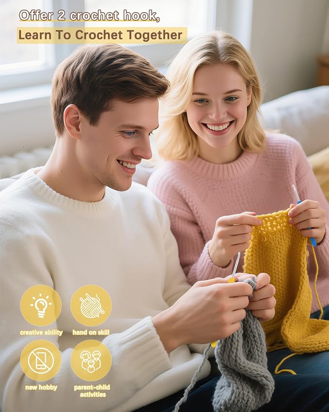 Katech Crochet Kit for Beginners w/Step-by-Step Instruction for Hat, Scarf
