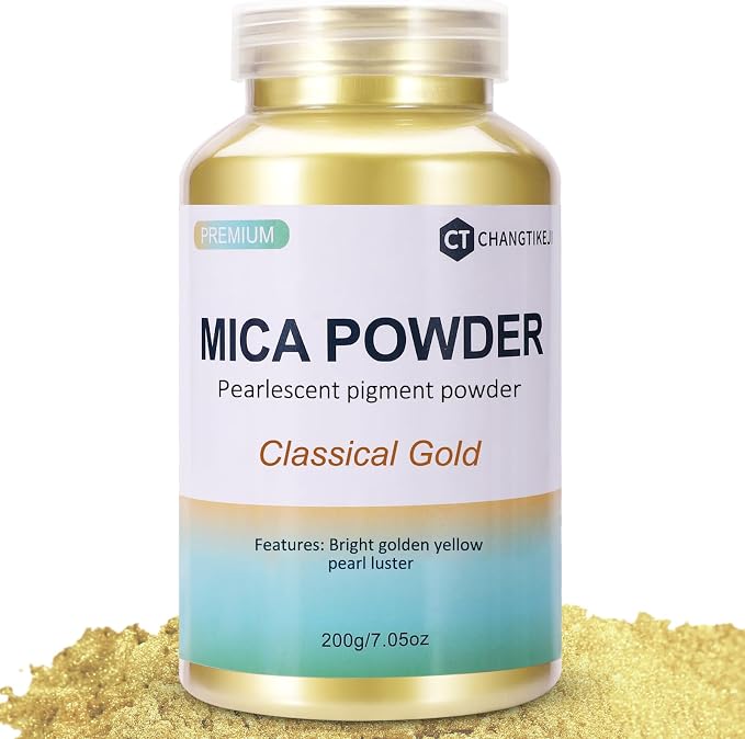 Mica Powder,200g/7.24oz Large Jar,Classical Gold Mica Powder Pigment for Epoxy Resin，Lip Gloss，Paint，Dye，Soap Making，Nail Polish,Candle Making,Bath Bombs