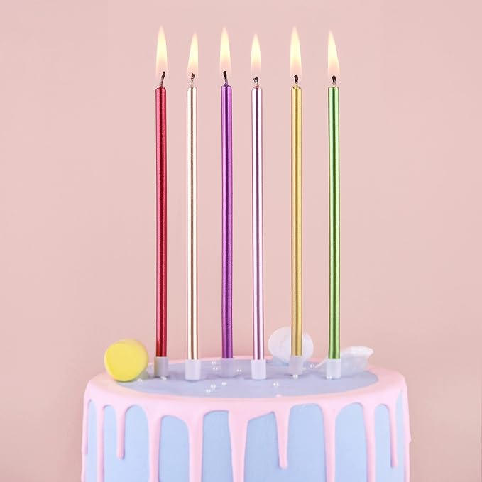 PHD CAKE Colorful Long Thin Metallic Birthday Candles, Gold Champagne Rose Gold Green Red Purple, Cake Candles, Birthday Parties, Wedding Decorations, Party Candles