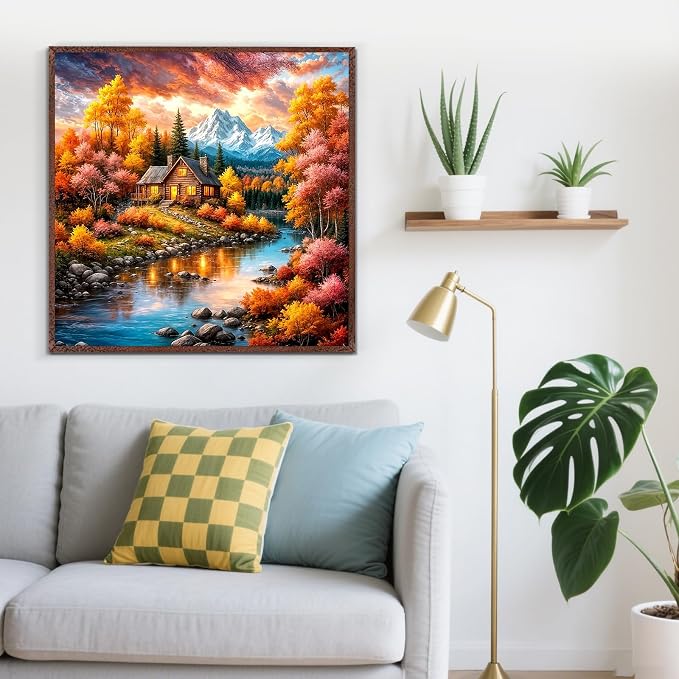 LKHMVCA Fall Landscape Mountain Lake Paint by Numbers Kit for Adults, DIY Paint by Numbers Kits for Adults Beginners Without Frame, Acrylic Paint Canvas Painting Kits Art for Home Decor 16x16 Inch