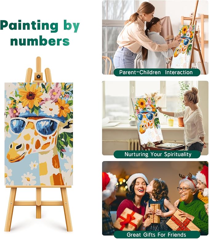 Possoco Framed Paint by Numbers Kit for Adults Beginner & Kids Ages 8-12, Animals Giraffe Adult Paint by Number Kits on Canvas, DIY Acrylic Number Painting for Teens for Home Decor 8x12 Inch