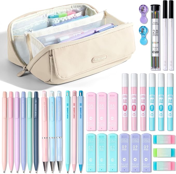 Four Candies 36PCS Mechanical Pencil Set with 624 Lead Refills (White)