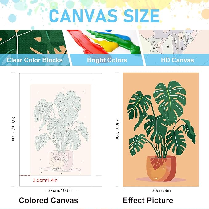 6 Pack Paint by Numbers Kit for Adults, Potted Green Plant, 8x12 Inch | Acrylic Number Painting Set, DIY Canvas Art Craft Kit, Beginner Friendly, Home Wall Decor, Stress Relief Relaxing Hobby Gift