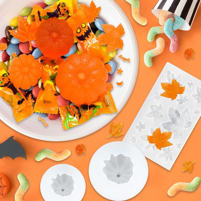 7 Pcs Pumpkin Candle Molds, Halloween Silicone Mold | DIY Craft Making Decoration Supplies, Thanksgiving Maple Molds and Ghost Mold
