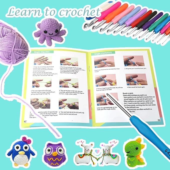Yarniss Crochet Kit for Beginner,Complete Crochet Kit for Adult,Bright Blue | 14 Size Ergonomic Crochet Hooks & 12 Crochet Yarns Balls & Crochet Bag,Learn to Crochet with Step by Step Video Tutorial