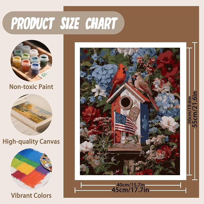 XTCIXAL Paint by Numbers Kit for Adults, Cardinal, 16X20 Inch | DIY Paint by Number for Adults Beginner, High-Definition Color Canvas, Stress Relief, Home Wall Decor, Gifts, Unframed