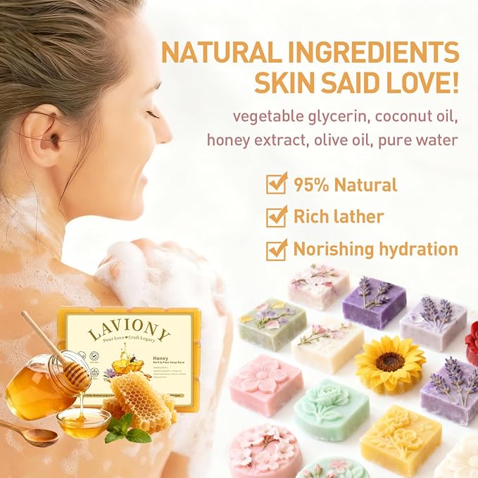 Melt and Pour Soap Base, Pre-Cut DIY Soap Bars Craft, 5LB Honey