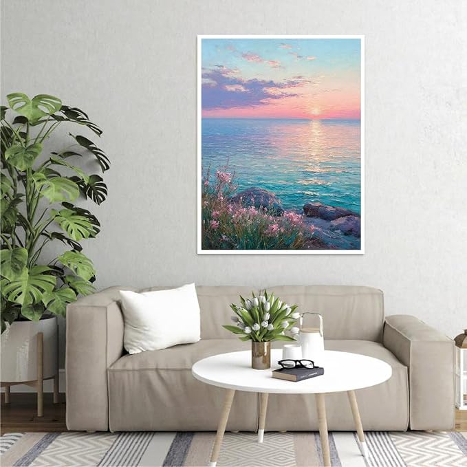 Mrnsiet Paint by Number for Adults Beginners, Easy Lake Paint by Numbers Kits on Canvas, Sunset Oil Painting Kits Adults' Paint-by-Number Kits for Home Wall Decor 16x20 Inch