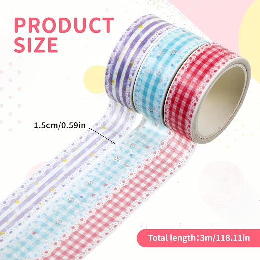 Cute Washi Tape, 3 Rolls Gingham Japanese Washi Tape PackingTape