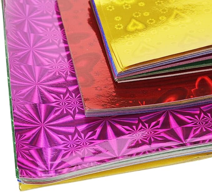 150 Sheets Shiny Origami Paper Square Shiny Laser Origami Mixing Colors Folding Paper for DIY Paper Cuts Craft Party Decor, 3 Sizes (2.76", 3.94", 5.91")