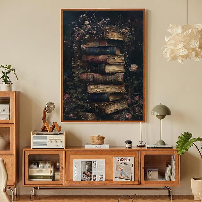 Floral Books Paint by Numbers Kit for Adults Framed Canvas, Frameworkless